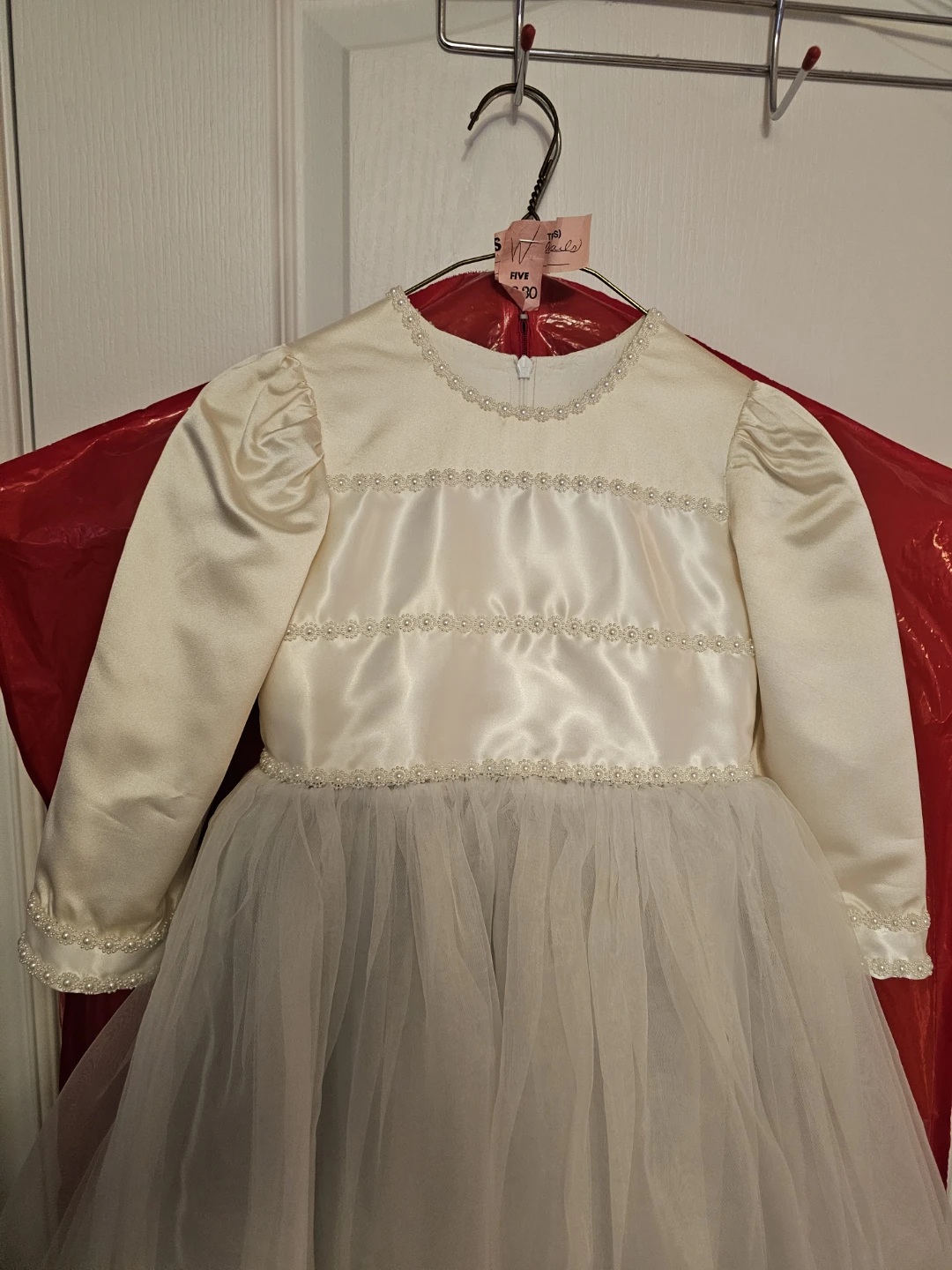 Ivory Satin & Tulle Dress with Pearls - photo 2