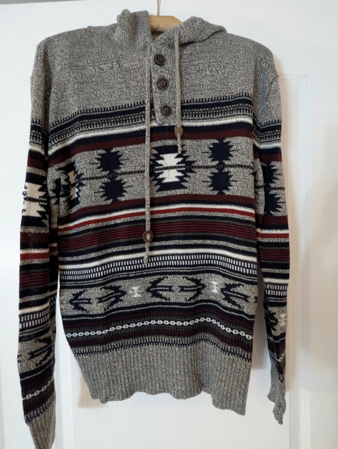 Amnesia Grey Patterned Hoodie Sweater - Small/Petit