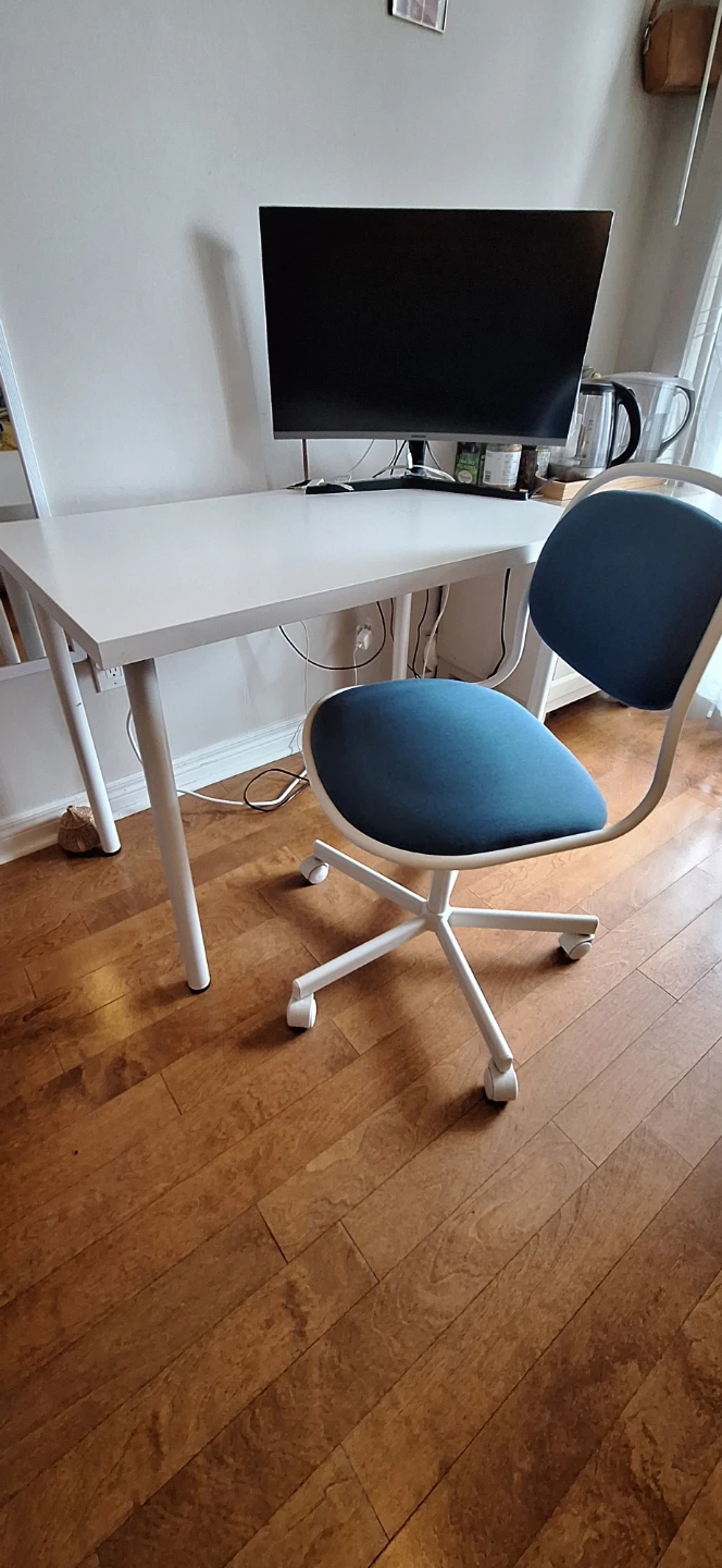 Blue Fabric Office Chair & white desk
