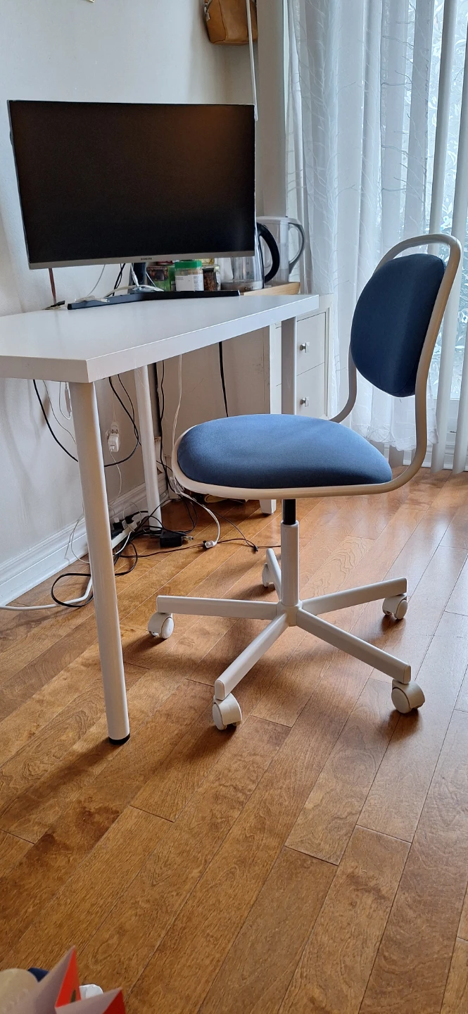 Blue Fabric Office Chair & white desk - photo 2
