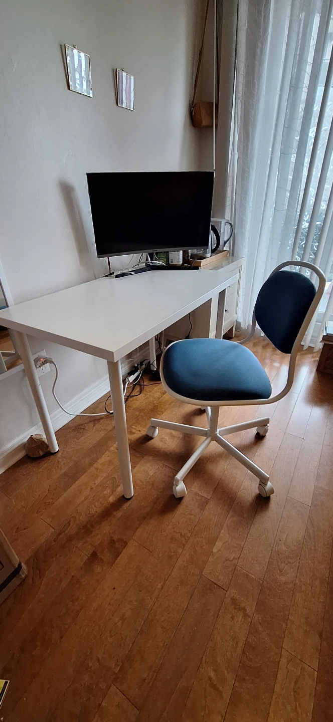 Blue Fabric Office Chair & white desk - photo 3