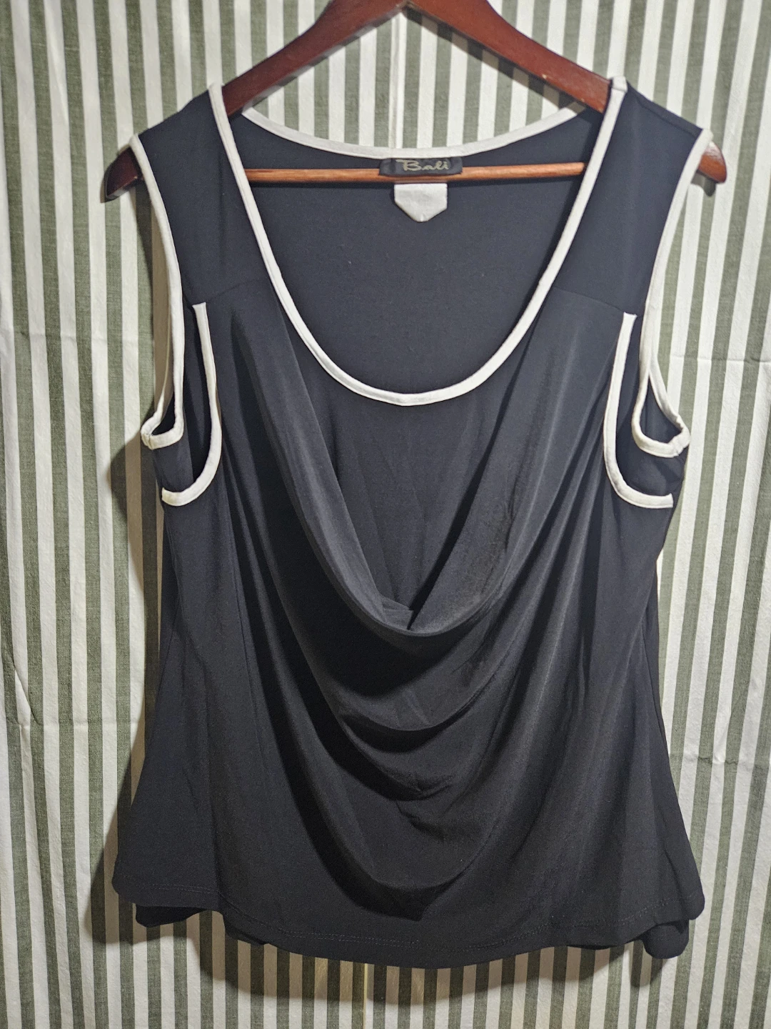 Bali Black Sleeveless Top with White Trim