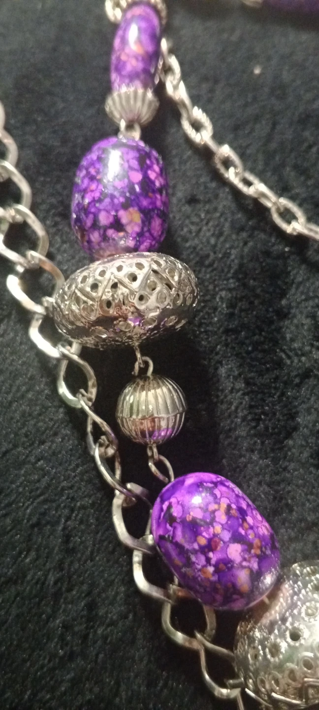 Purple Stone (plastic )and Silver Tone Layered Necklace - photo 2