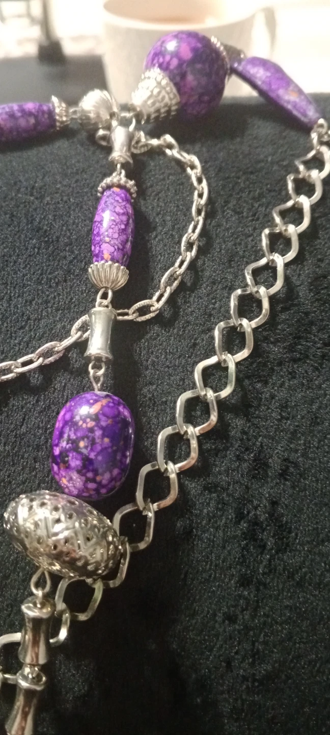 Purple Stone (plastic )and Silver Tone Layered Necklace - photo 3