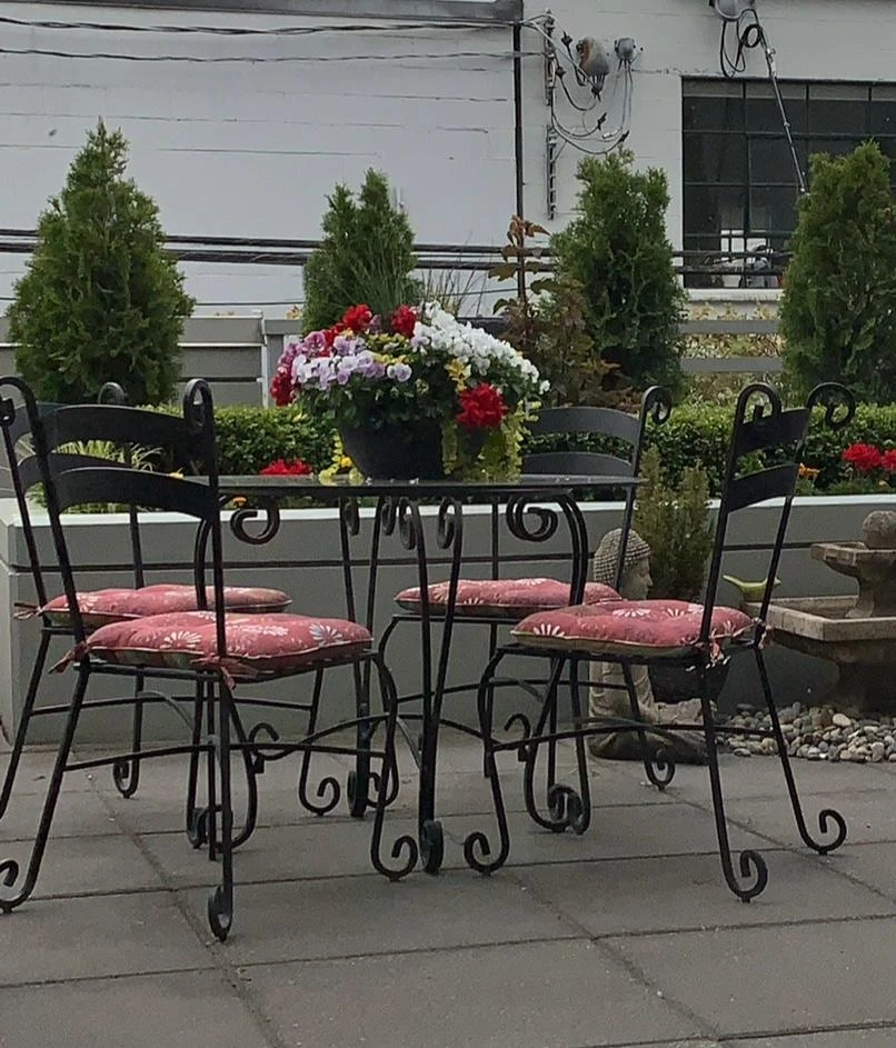Ornate Metal Bistro Set with Cushions