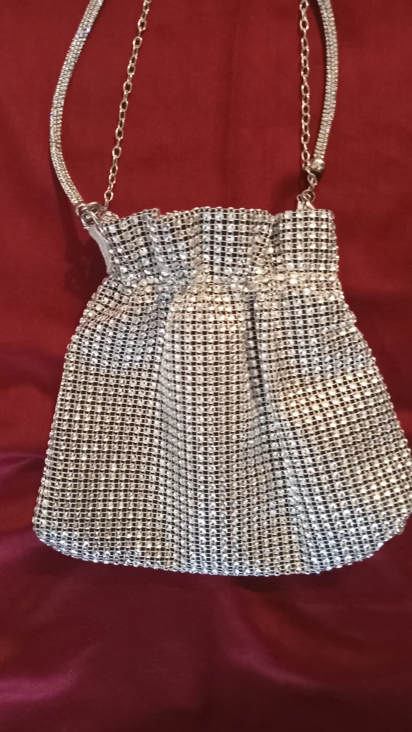Sparkly Silver Drawstring Evening Bag