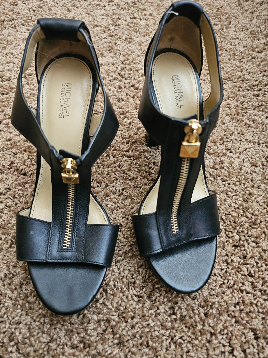 Michael Kors Black Leather Zipper Heels