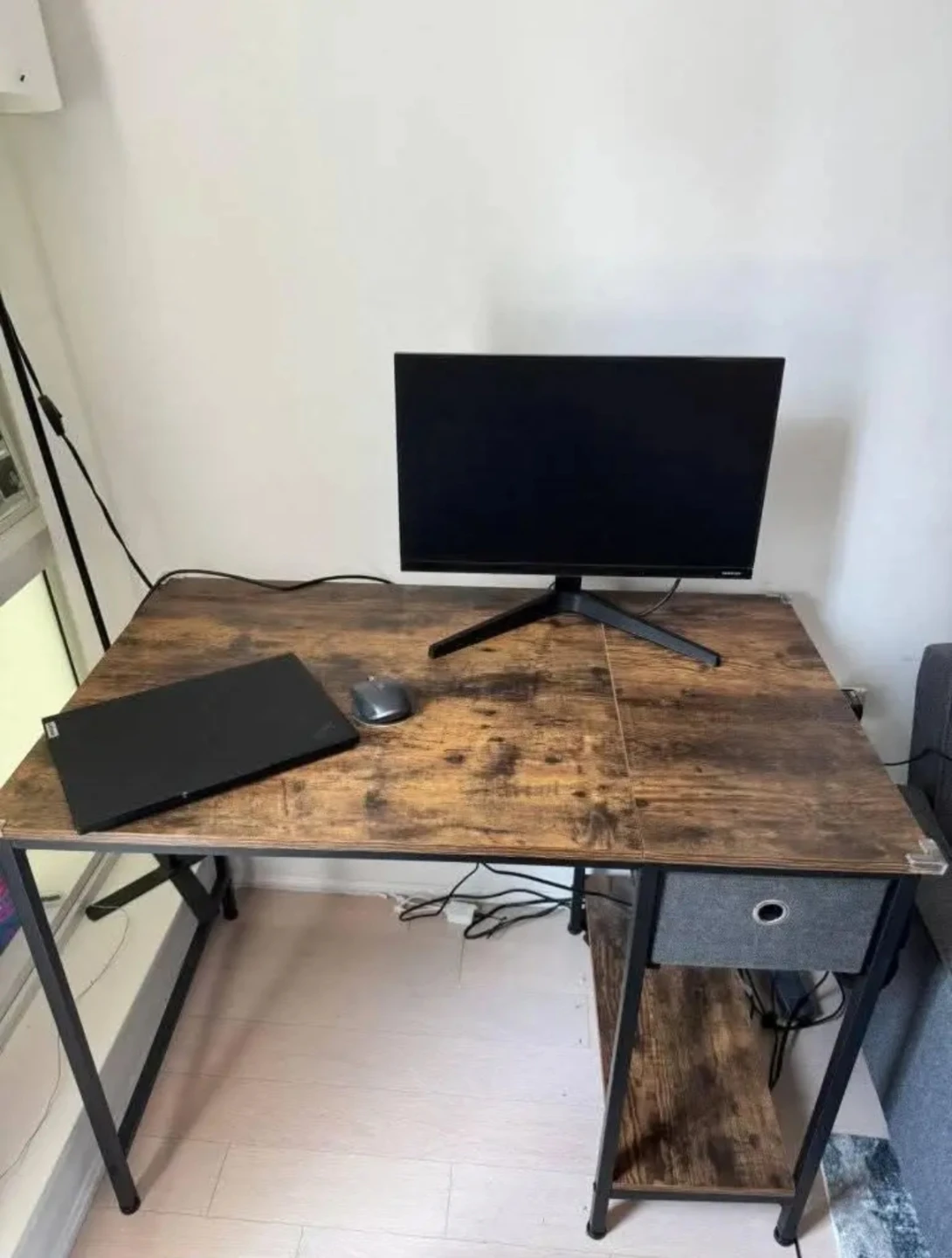 Rustic Wood Computer Desk with Drawer and Shelf