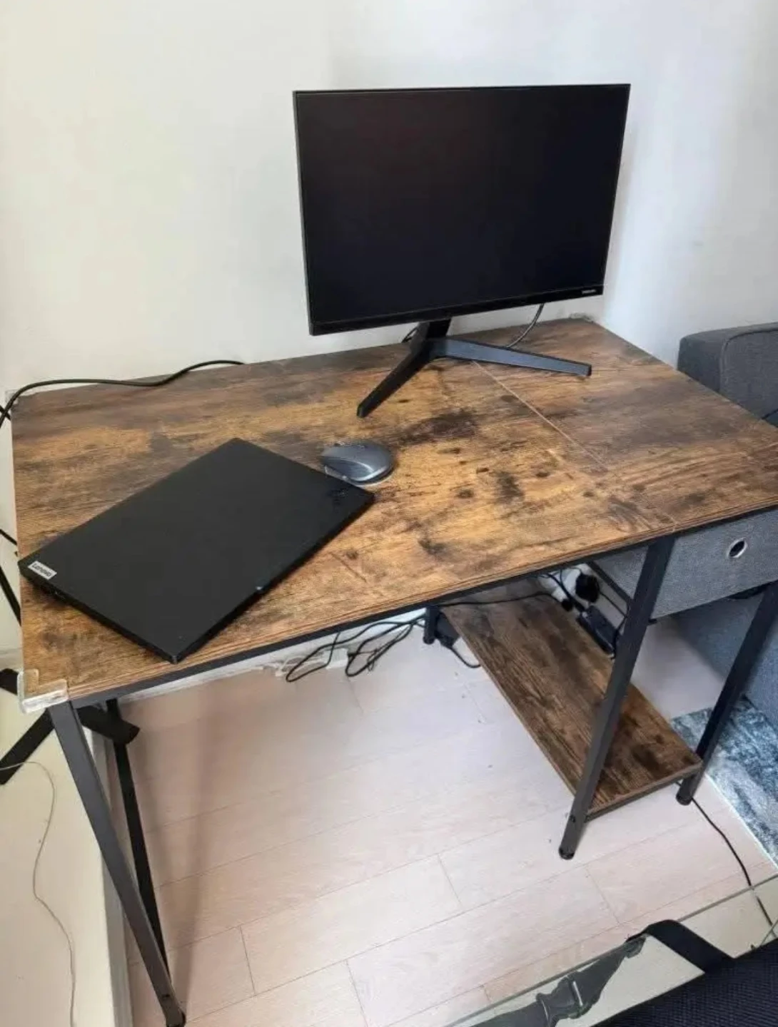 Rustic Wood Computer Desk with Drawer and Shelf - photo 2