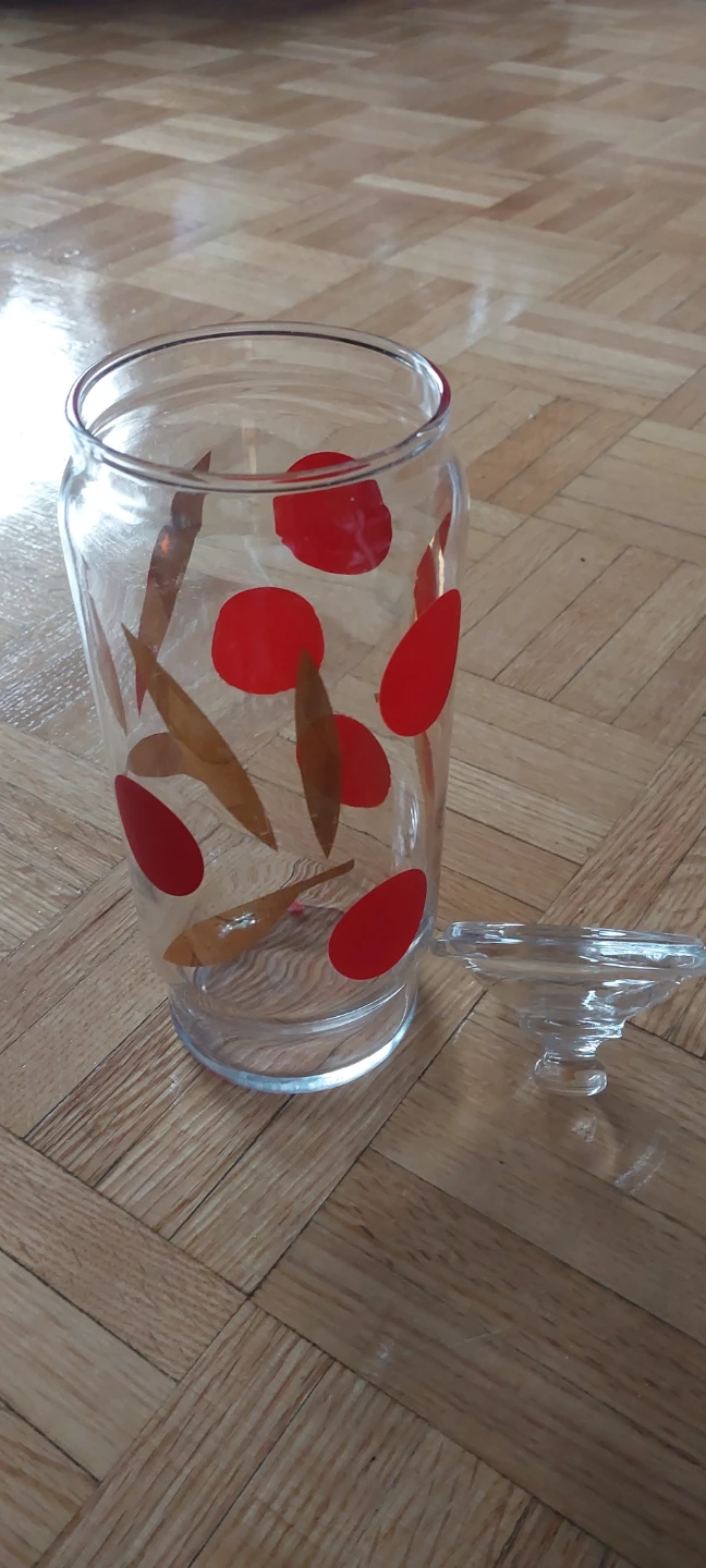 Glass Jar with Red and Brown Leaf Design