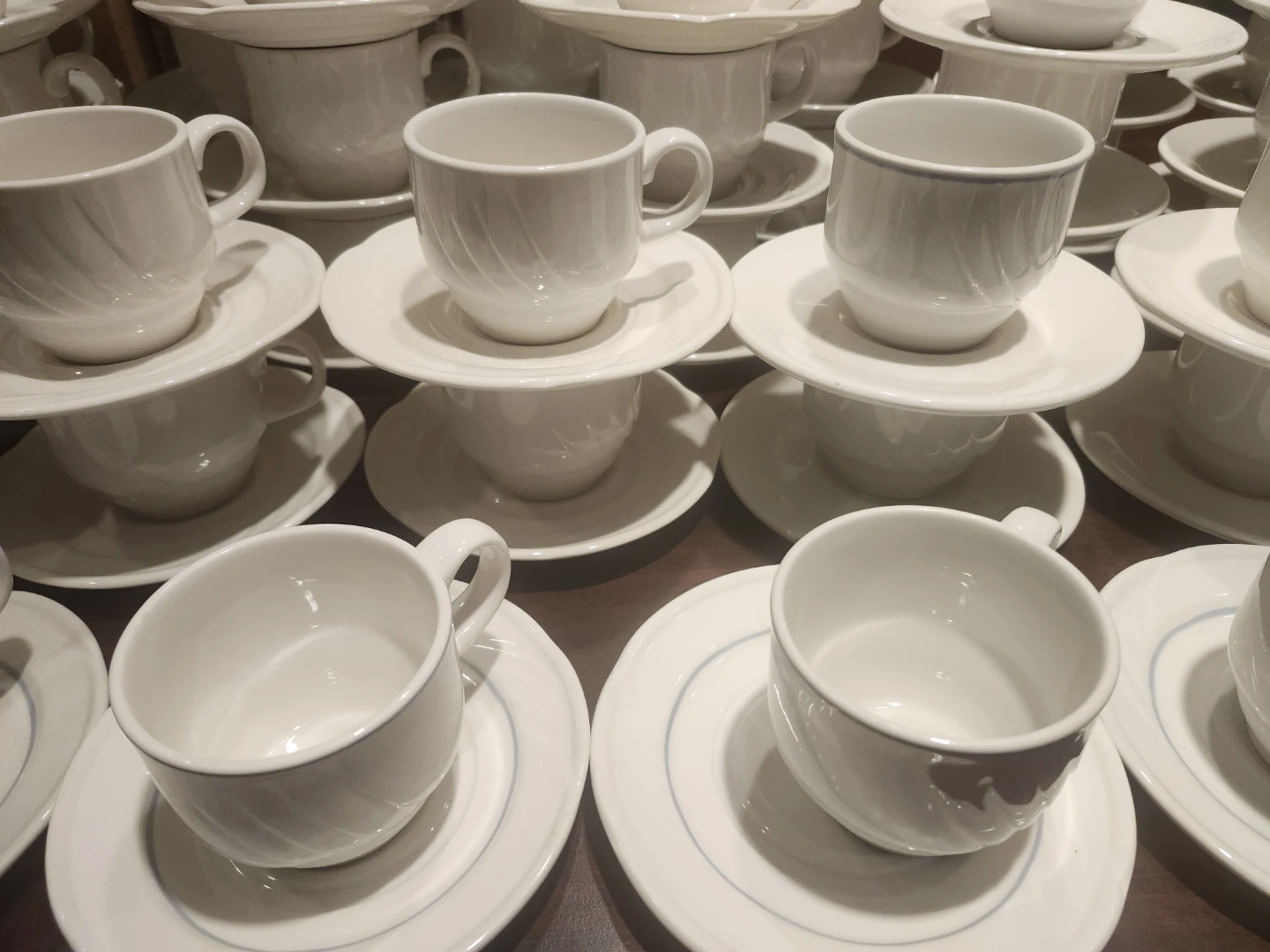 Set of 70 White Ceramic Coffee Cups and Saucers - photo 2