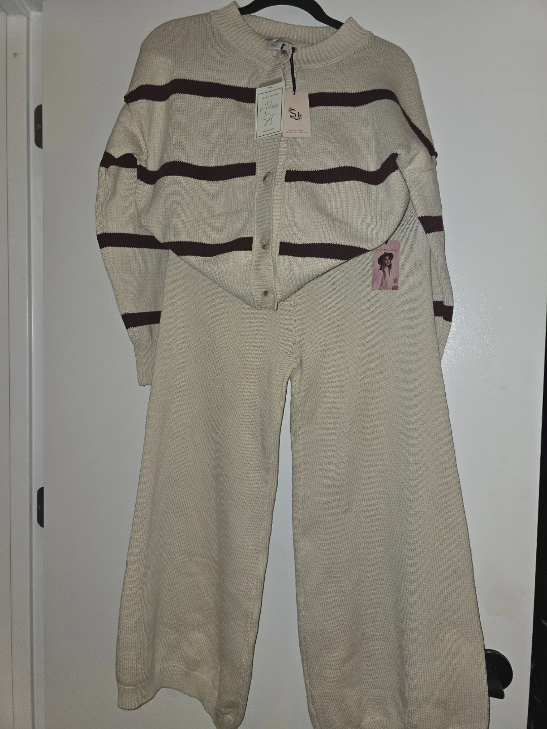 Sincerely Jules Striped Sweater & Pants Set Cream/Burgundy