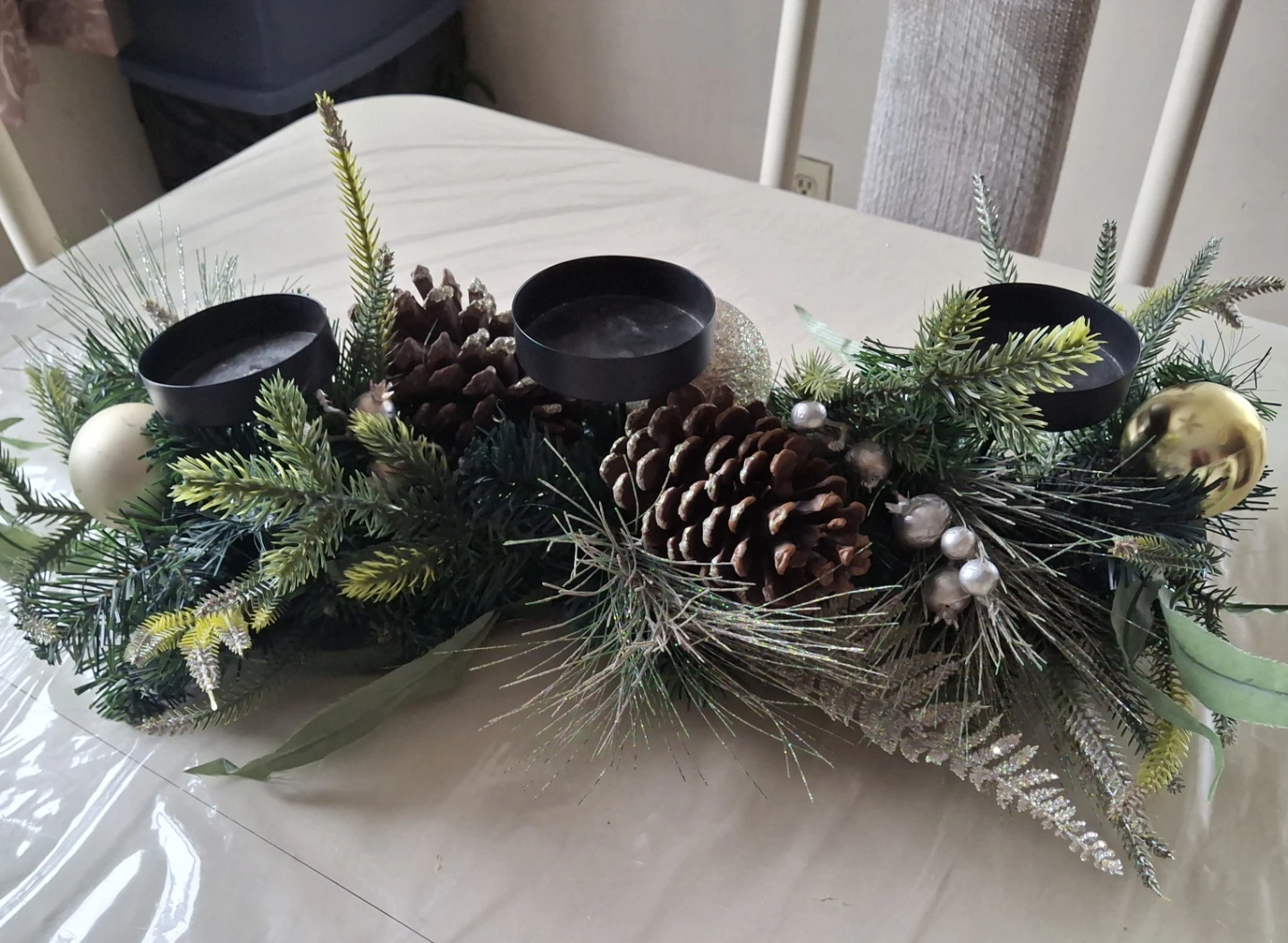 Candle Centerpiece with Pinecones and Ornaments - photo 3