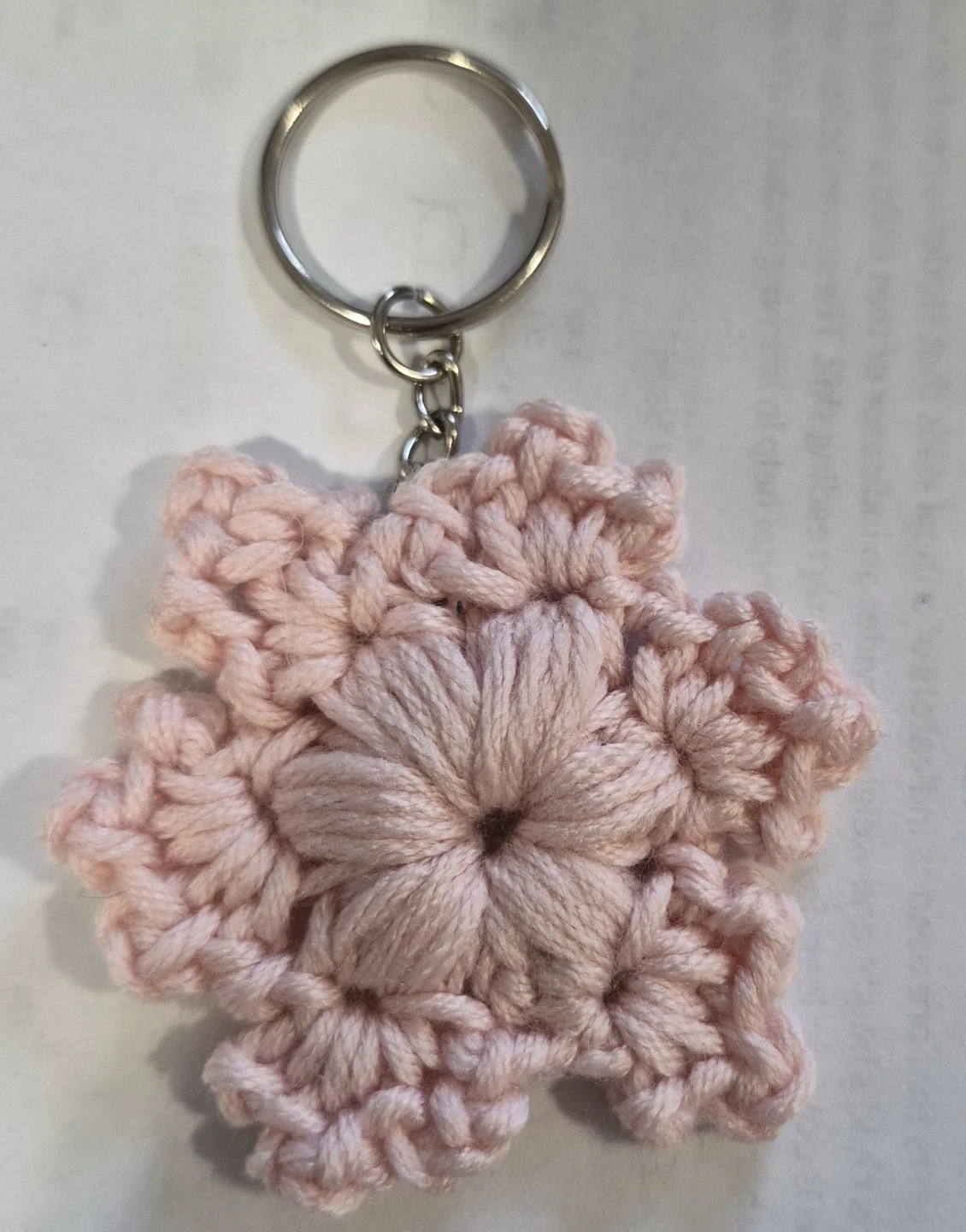 Pink Crocheted Flower Keychain