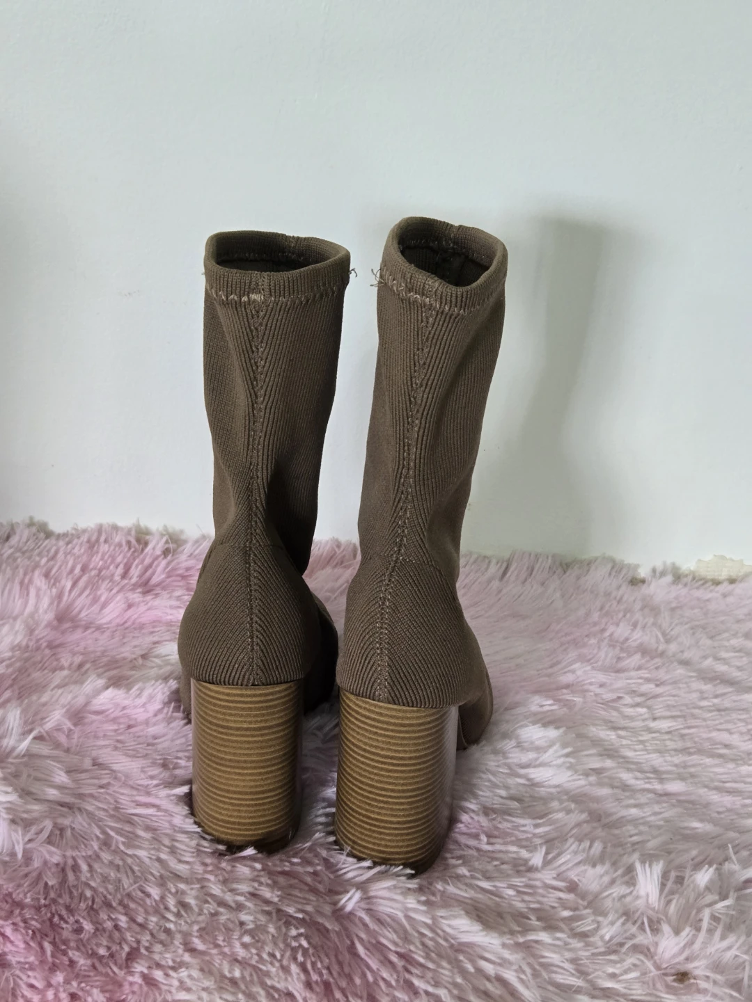 Brown Sock Ankle Boots with Chunky Heel
