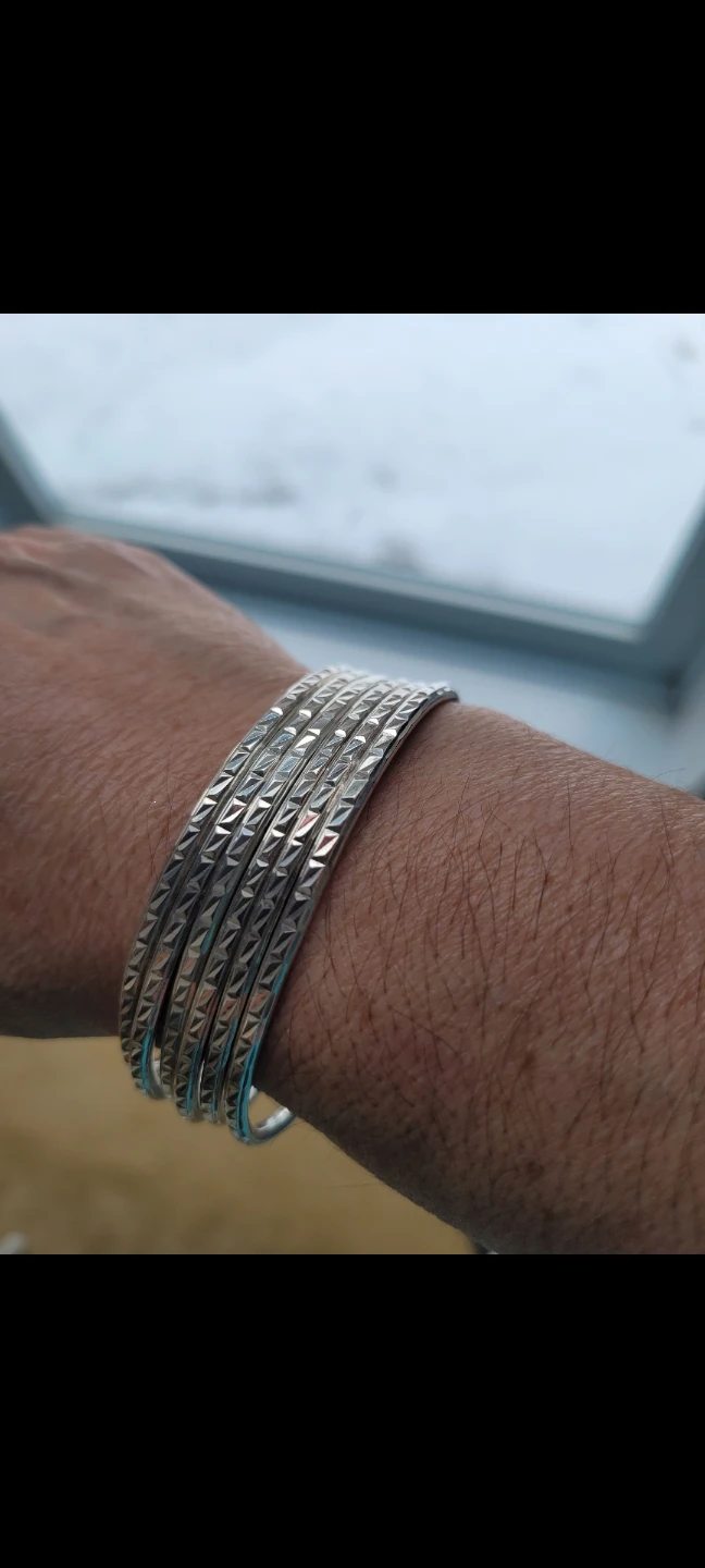 Mother's Day Set of 6 .925 Sterling Silver Stackable Bangles - photo 5