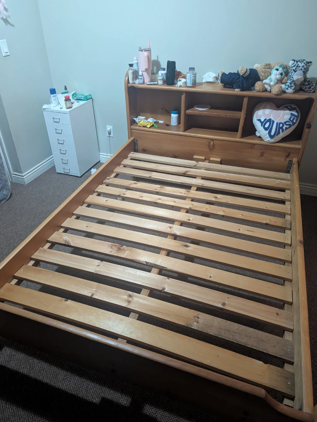 Queen size Wooden Bed Frame with Headboard Storage
