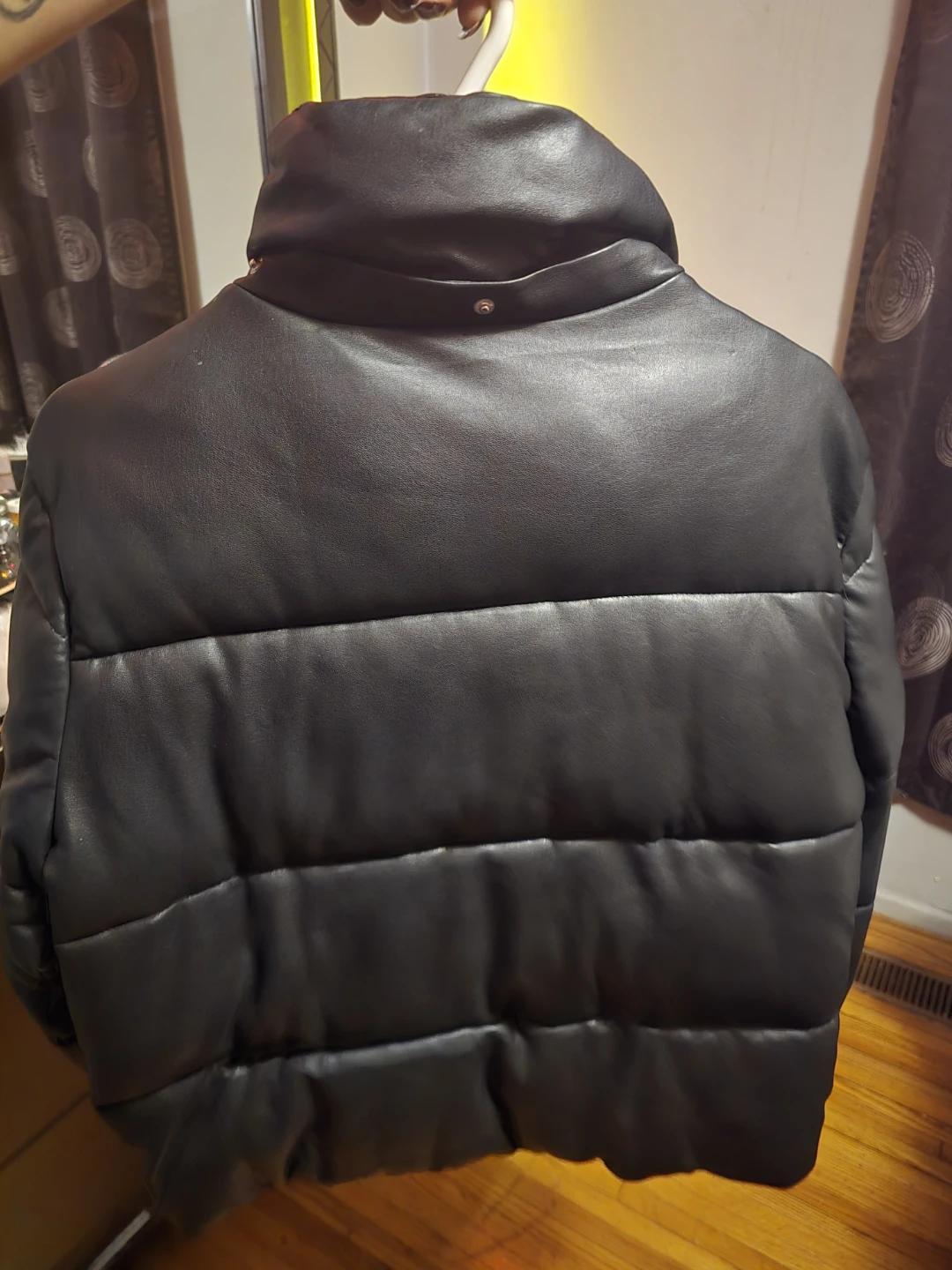 Black Faux Leather Puffer Jacket - photo 2