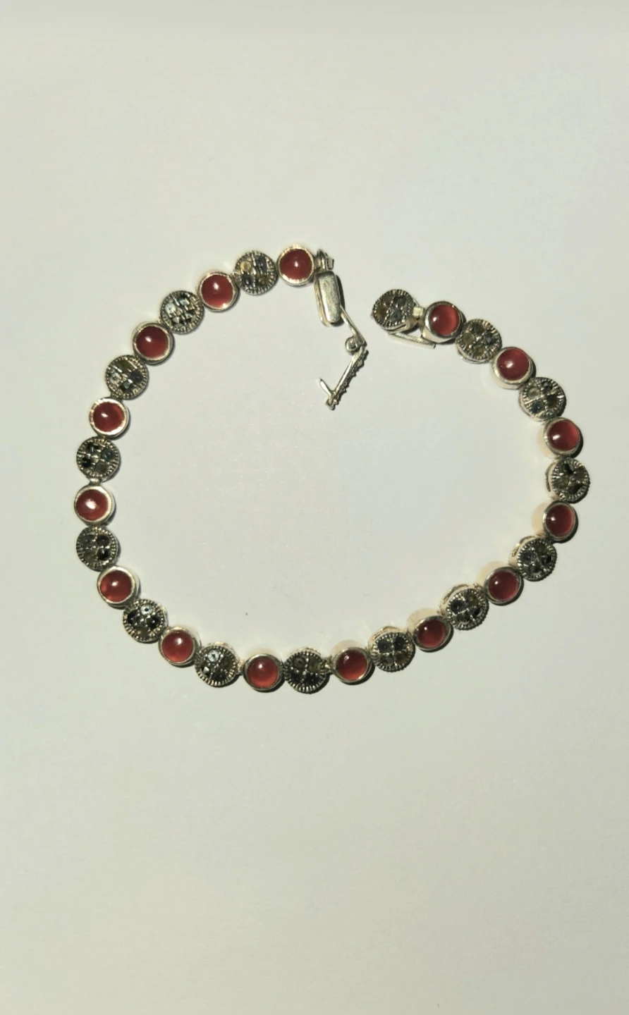 Beautiful Vintage 925 Silver Bracelet – Red Stones, 7” - photo 2