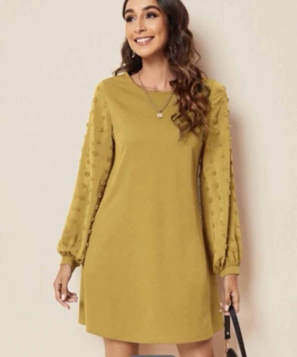 Shein Yellow Textured Sleeve Dress