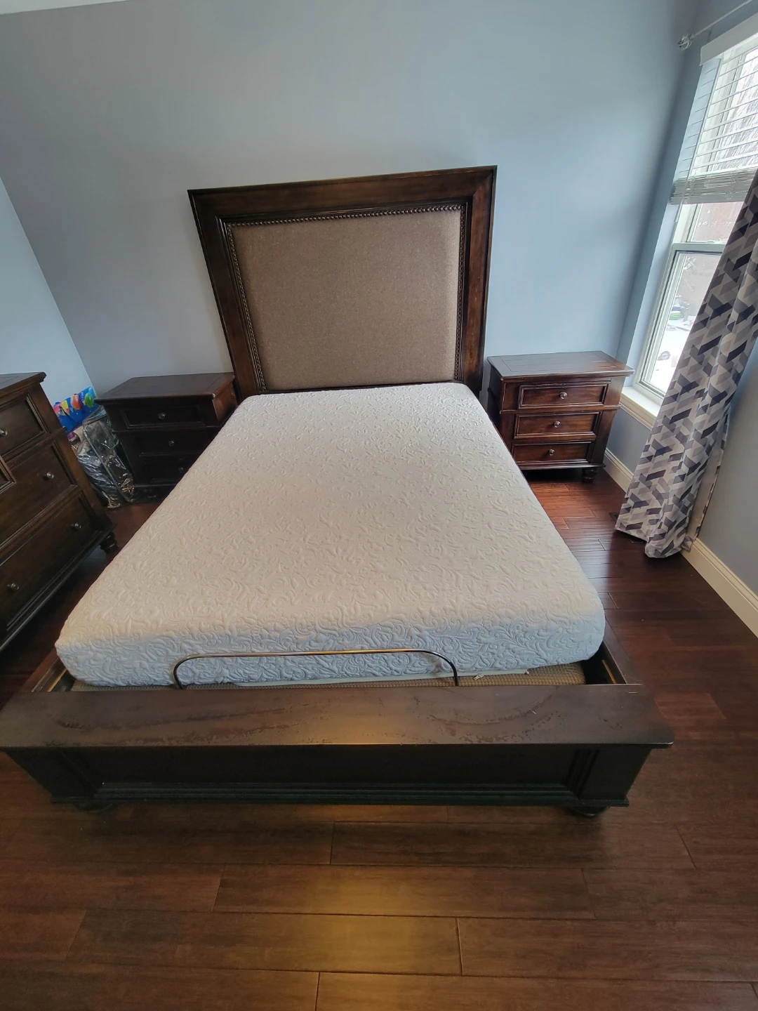 Dark Wood Bedroom Set - Bed Frame, Dresser, and Nightstands
