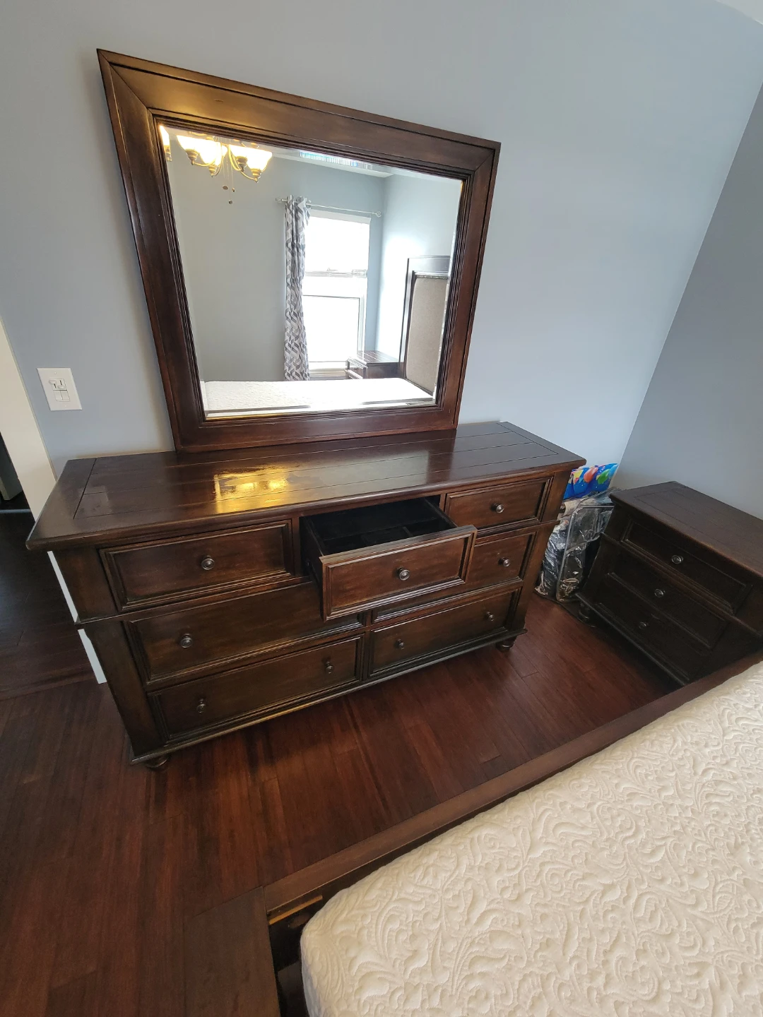 Dark Wood Bedroom Set - Bed Frame, Dresser, and Nightstands - photo 2