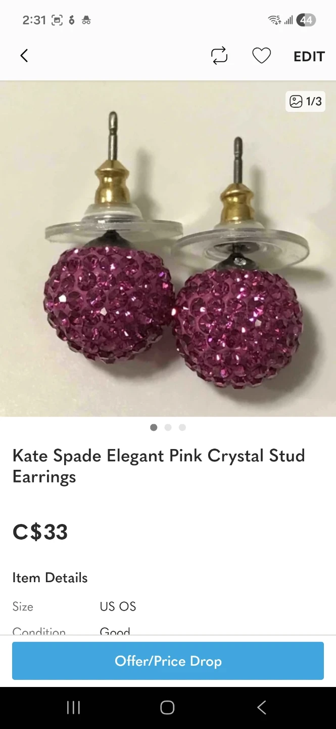 Kate Spade Pink Crystal Stud Earrings - photo 3