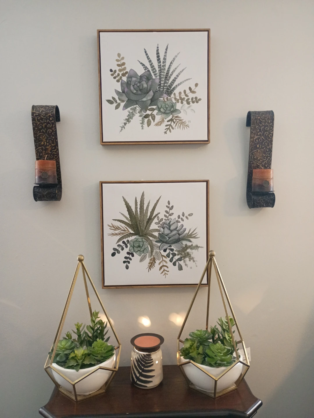 Succulent Wall Art, Geometric Planters and sconces