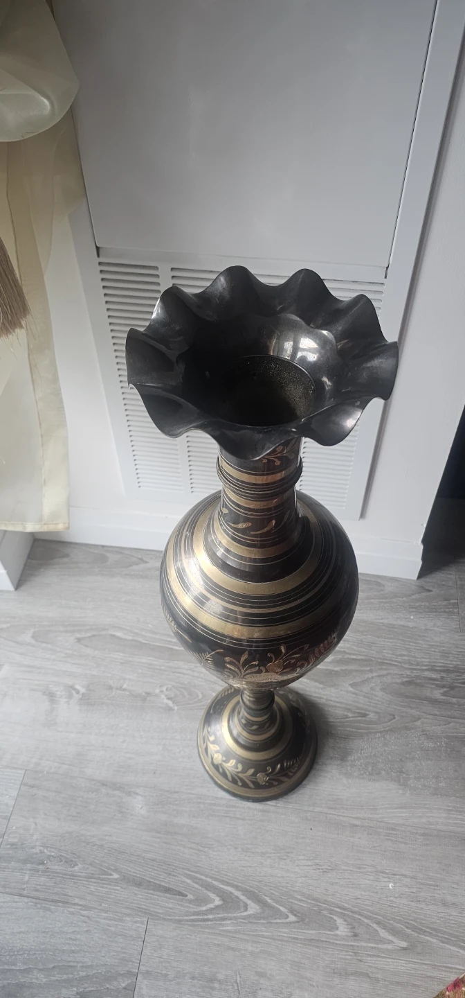 Decorative Brass Vase with Floral Design - photo 2