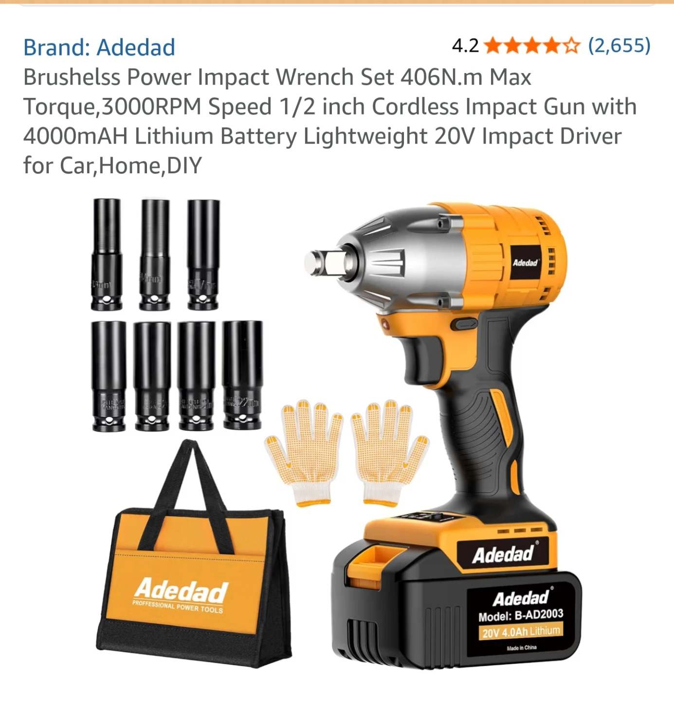 Adedad 20V Cordless Impact Wrench - photo 3