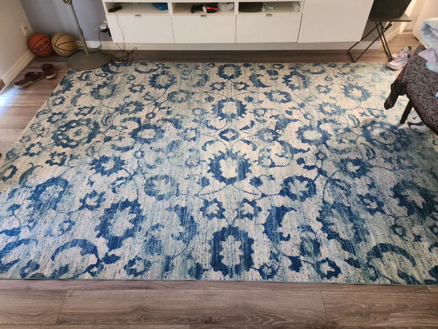 Blue and White Floral Area Rug