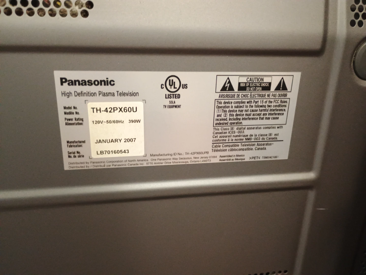 🥕 Panasonic TH-42PX60U 42" Flat Screen TV - photo 4