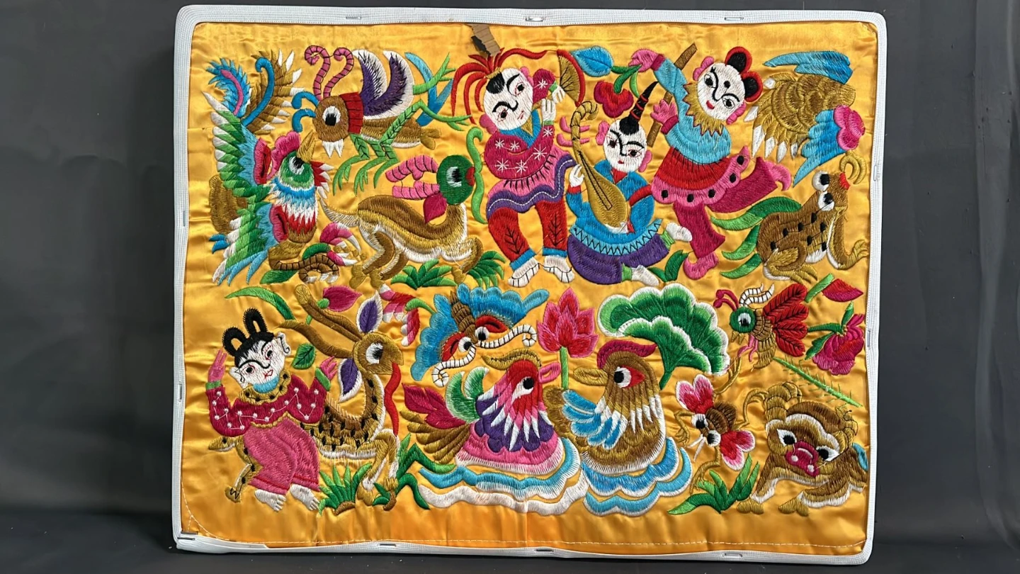Very Nice and Vintage Embroidered Wall Hanging Tapestry