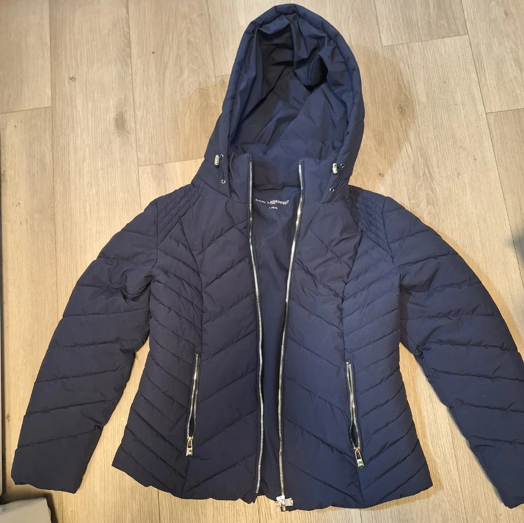 Karl Lagerfeld Navy Puffer Jacket with Hood