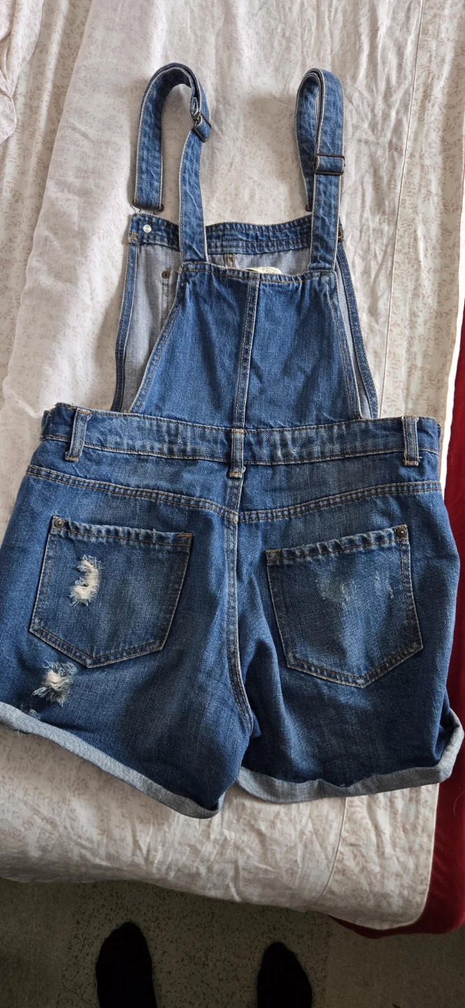 Distressed Denim Short Overalls - photo 2