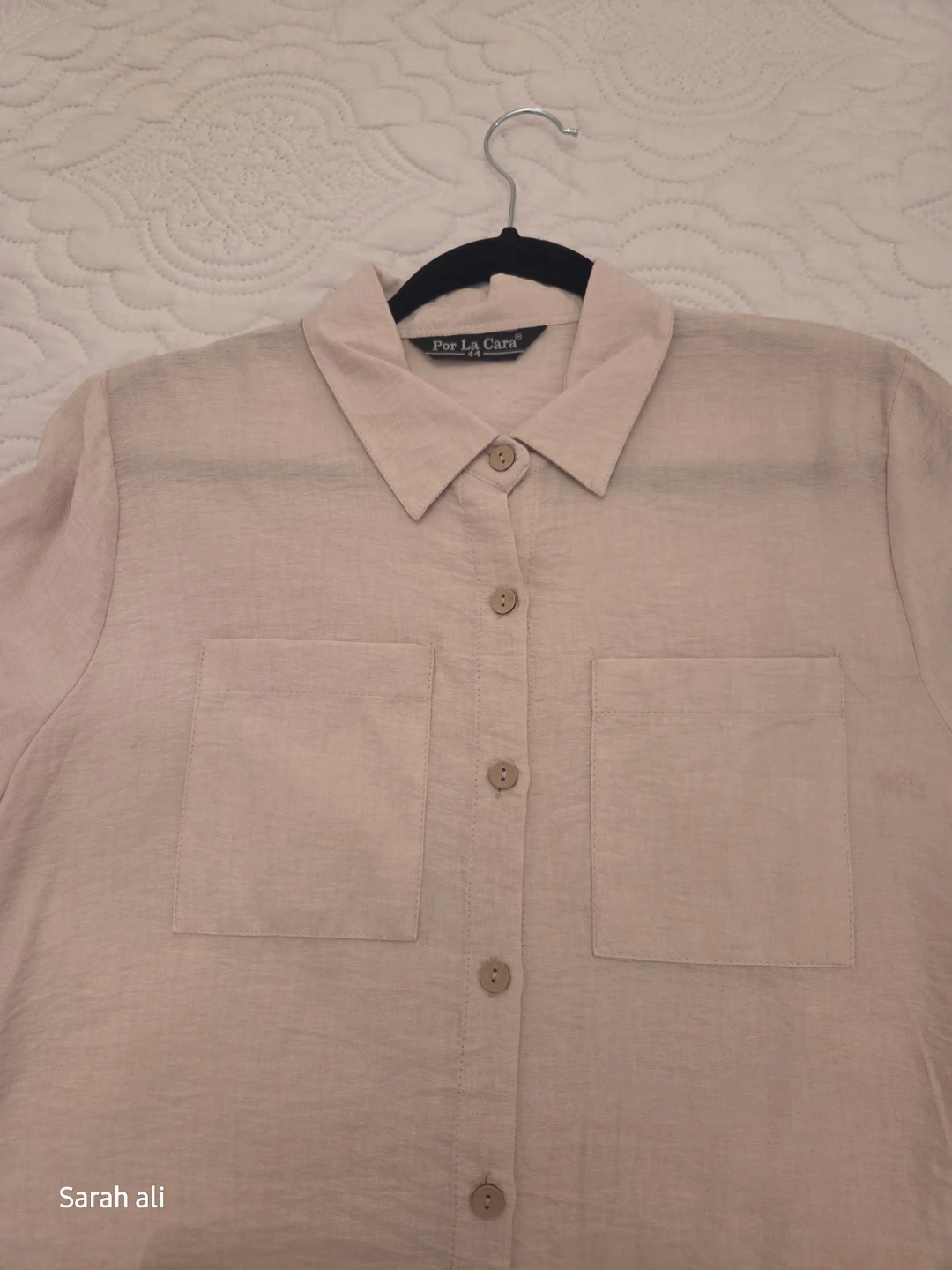 Por La Cara Beige Linen-Look Button-Up Shirt with Pockets
