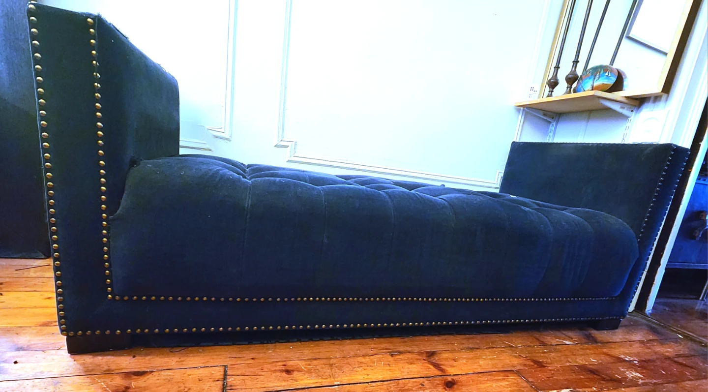 Navy Tufted Velvet Bench - photo 3