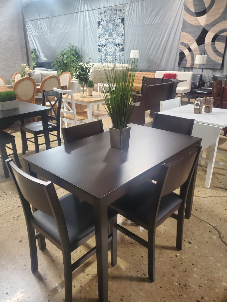 Dark Wood Dining Chair with Black Upholstered Seat - photo 2