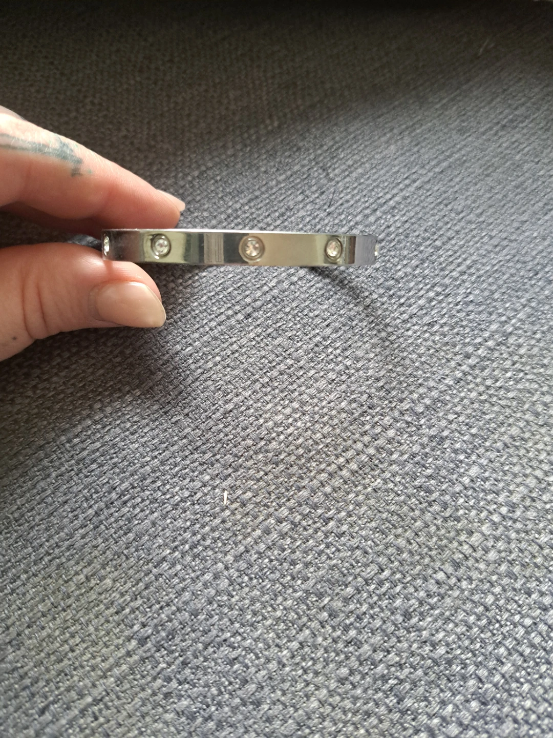 Silver Bangle Bracelet with Rhinestones