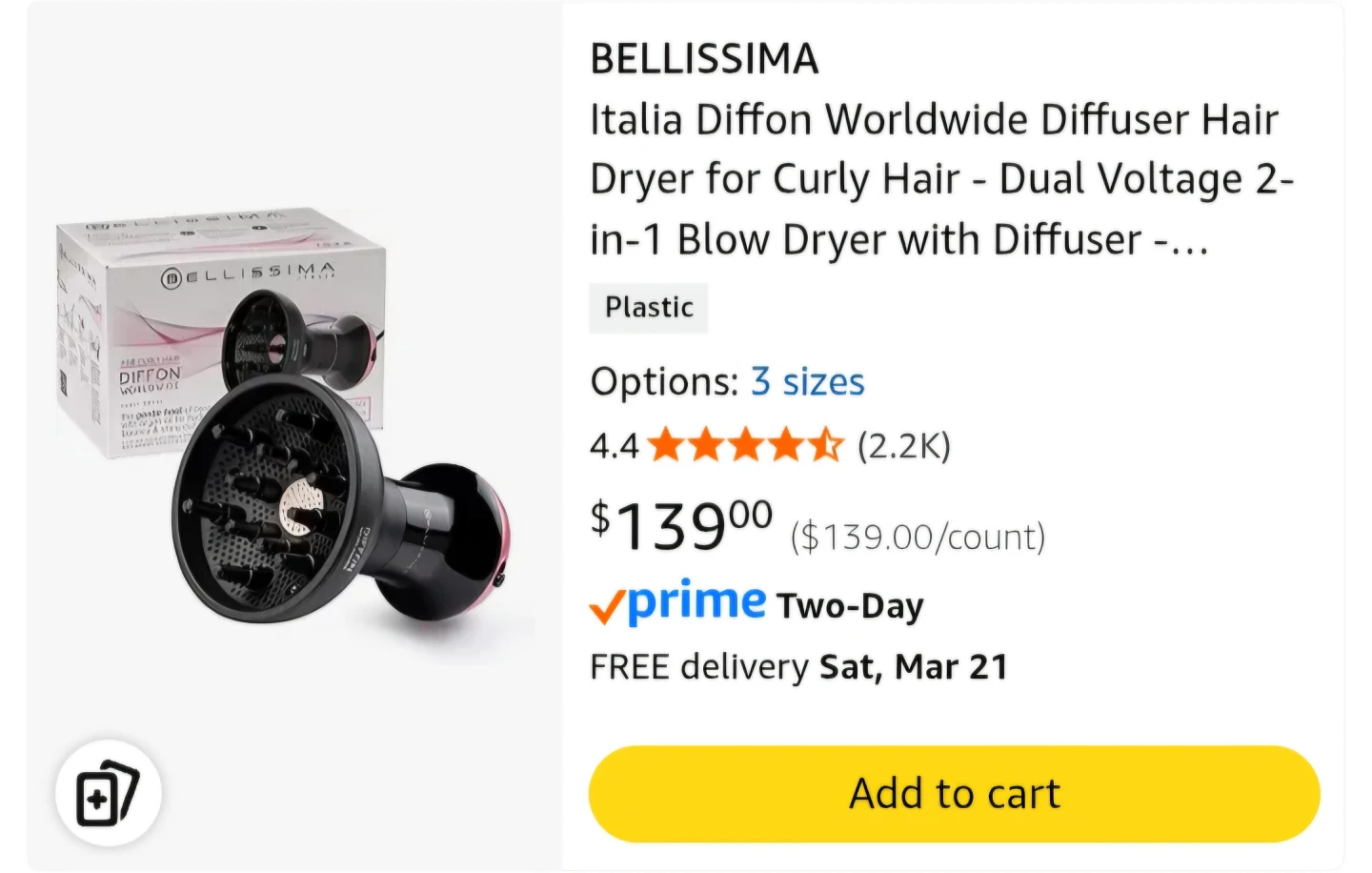 Bellissima Italia Diffon Worldwide Hair Diffuser Curly Hair 🥕