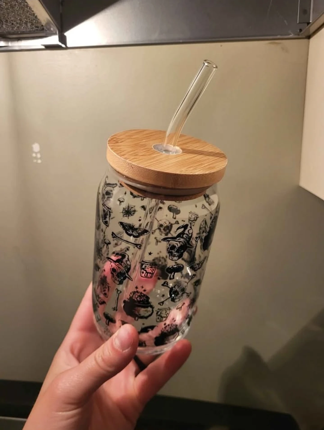 Glass Tumbler with Halloween Theme and Bamboo Lid - photo 2