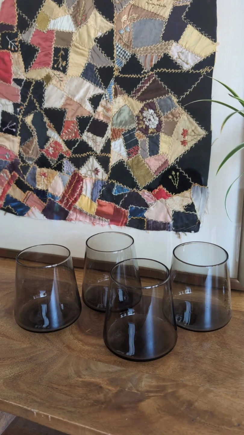 Victorian Crazy Quilt Art. Mid Century Vases.Smokey Glasses - photo 4