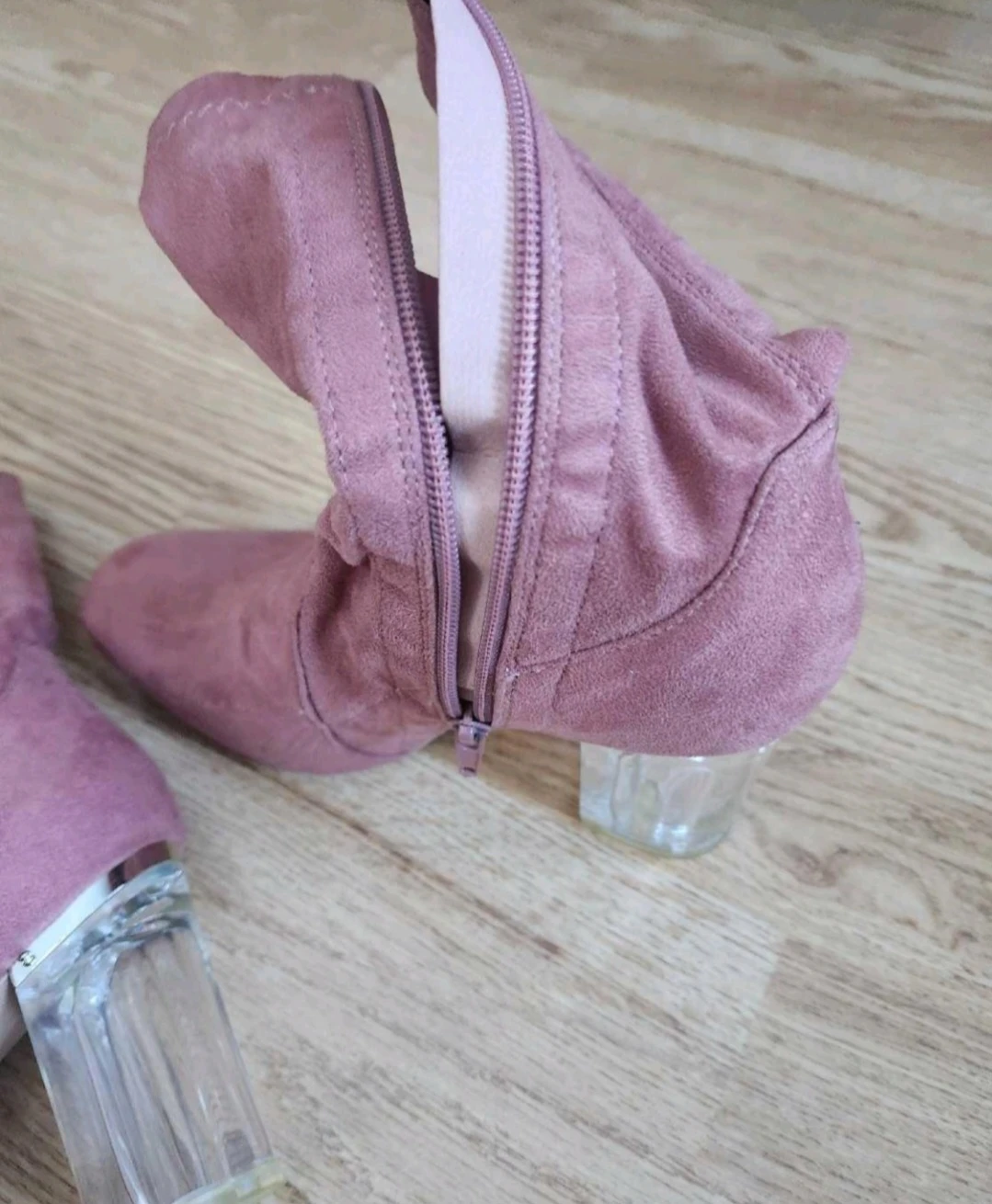 Pink Suede-like Ankle Boots with Clear Block Heels - photo 3