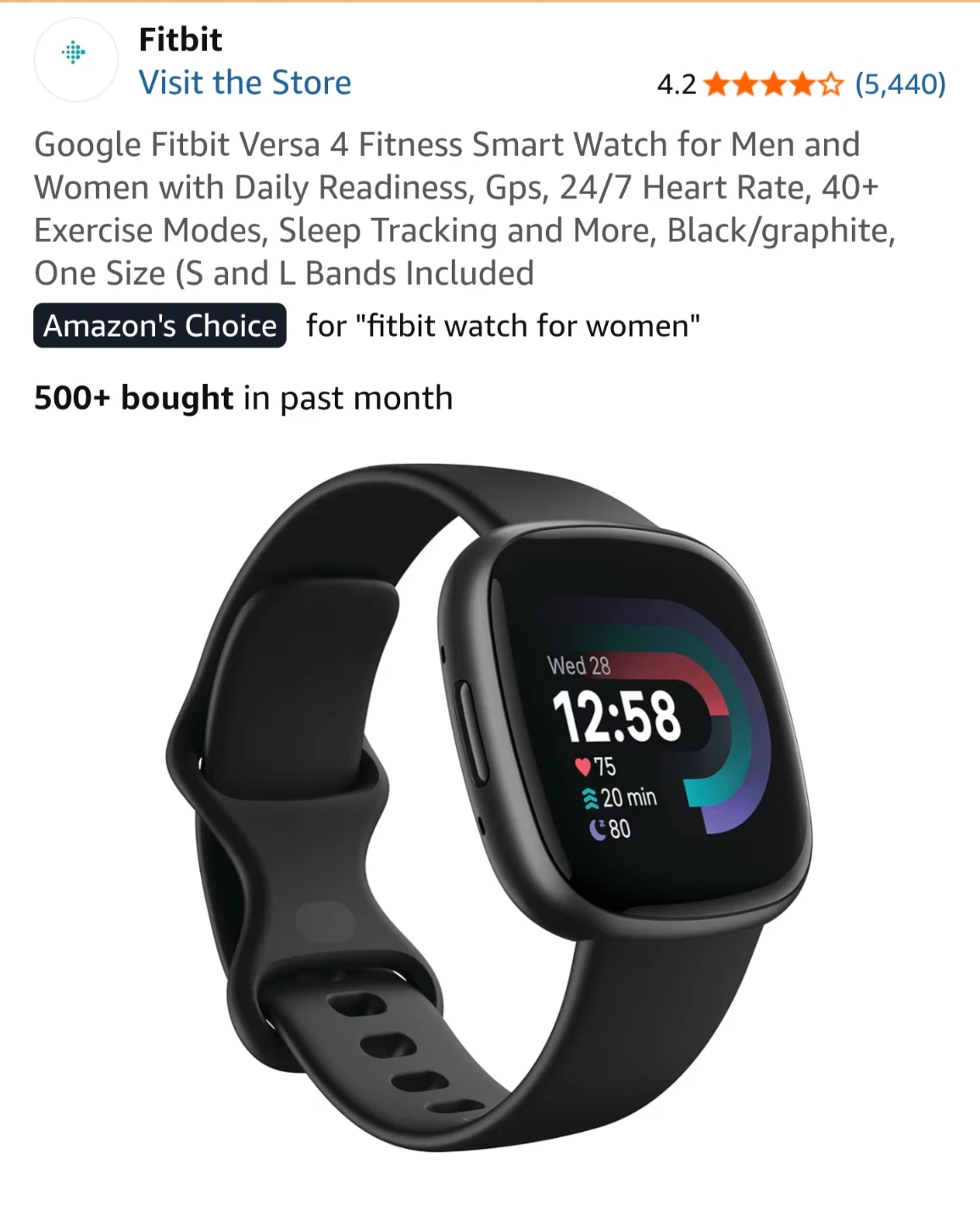 Fitbit Versa 4 Fitness Smartwatch Black/Graphite - photo 2