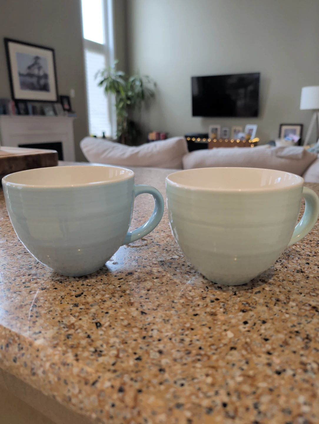 Set of 2 light blue and mint green large  ceramic mugs
