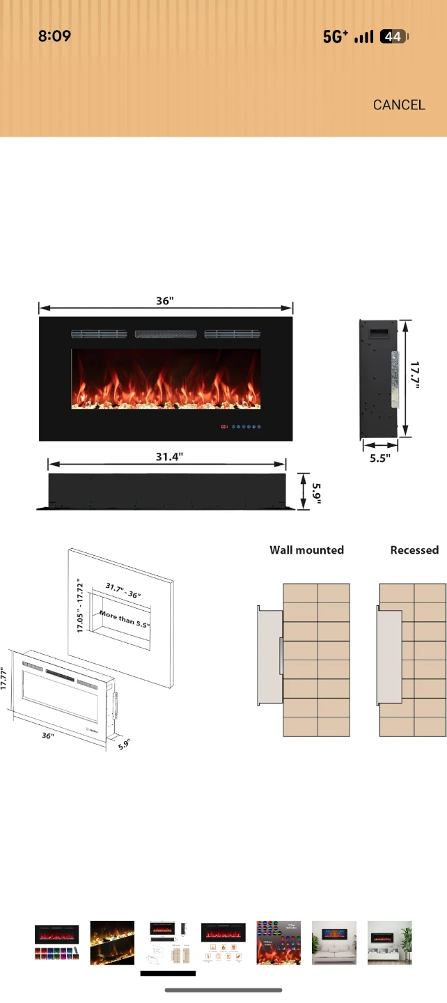 36" Electric Fireplace with Remote Control - photo 2