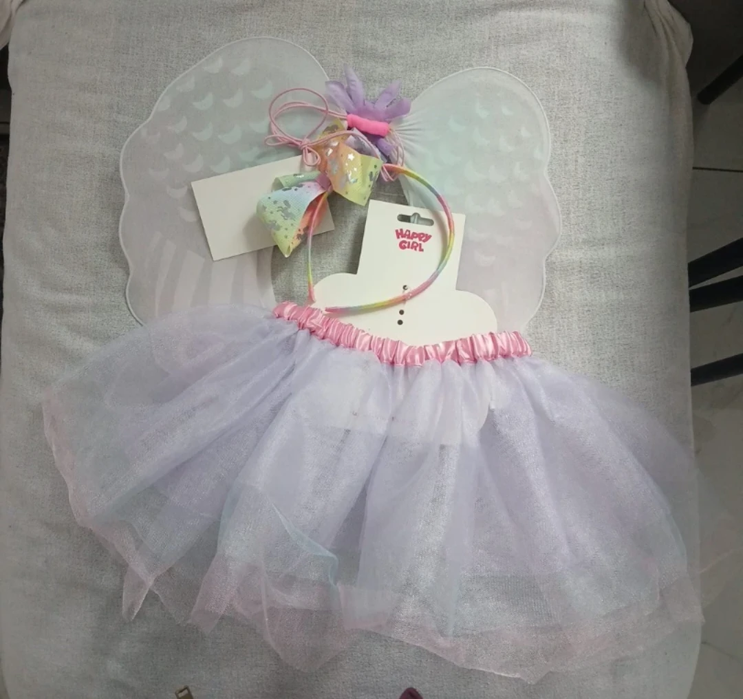 Happy Girl Fairy Wings, headband and Tutu Costume Set