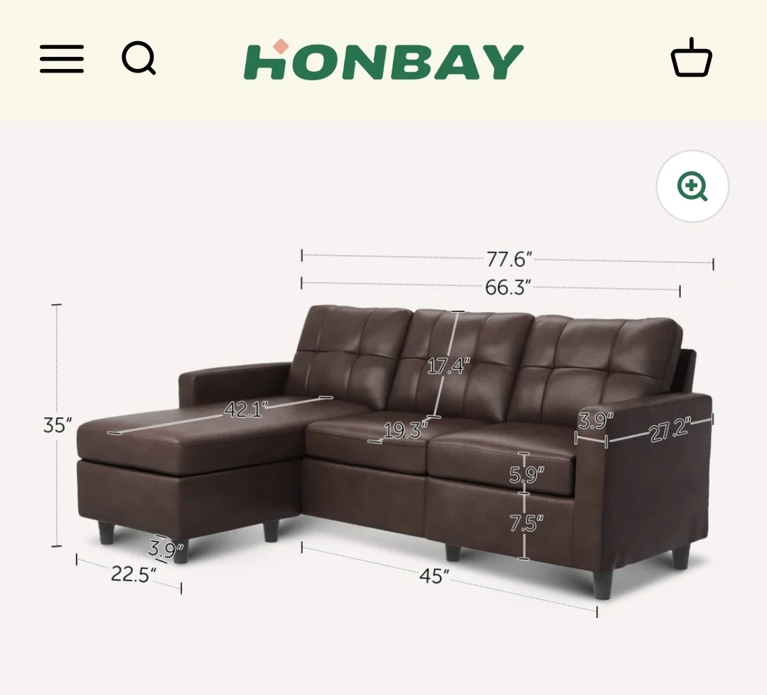 HONBAY Brown Faux Leather L-Shaped Sectional Sofa with Ottoman