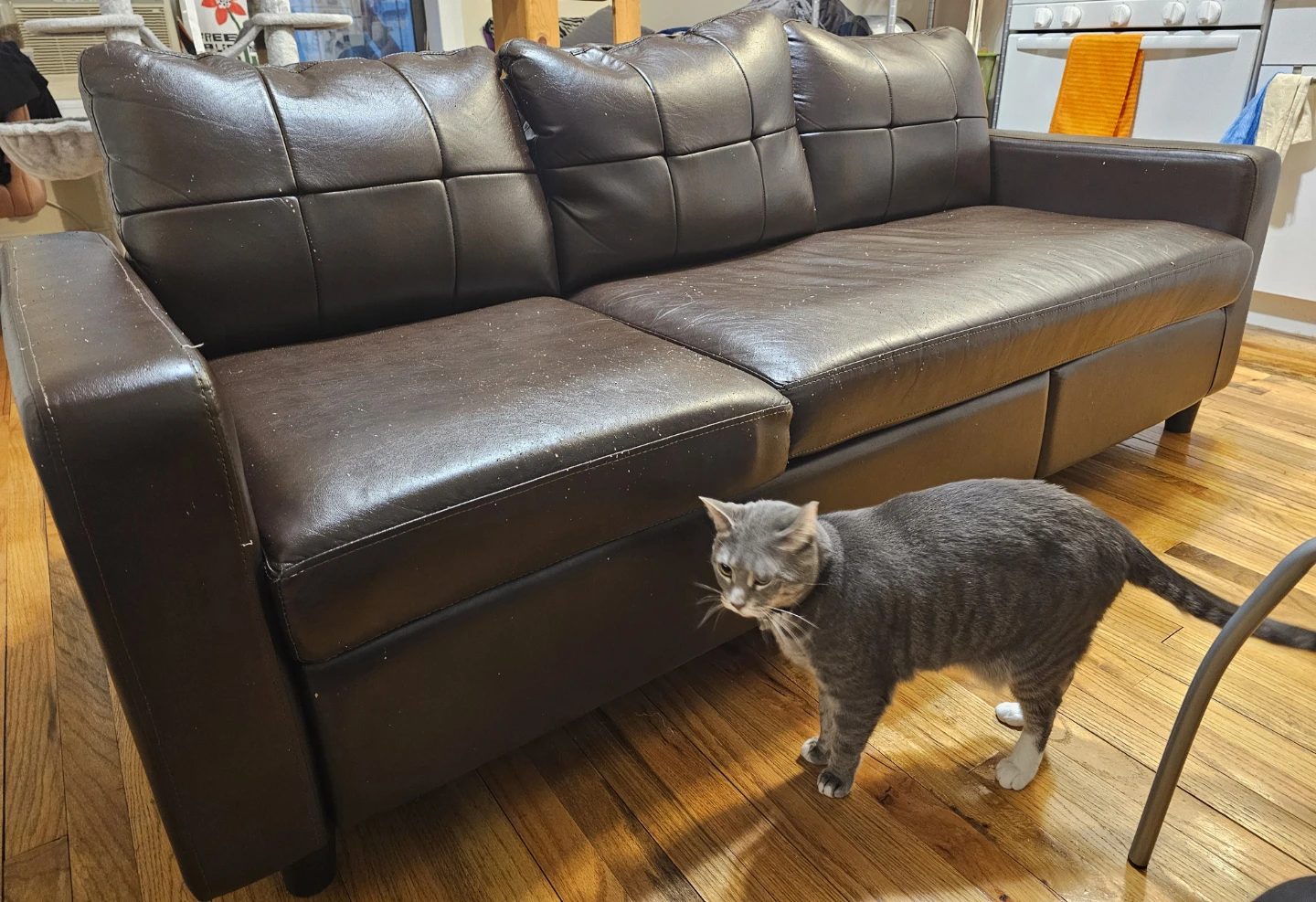 HONBAY Brown Faux Leather L-Shaped Sectional Sofa with Ottoman - photo 3