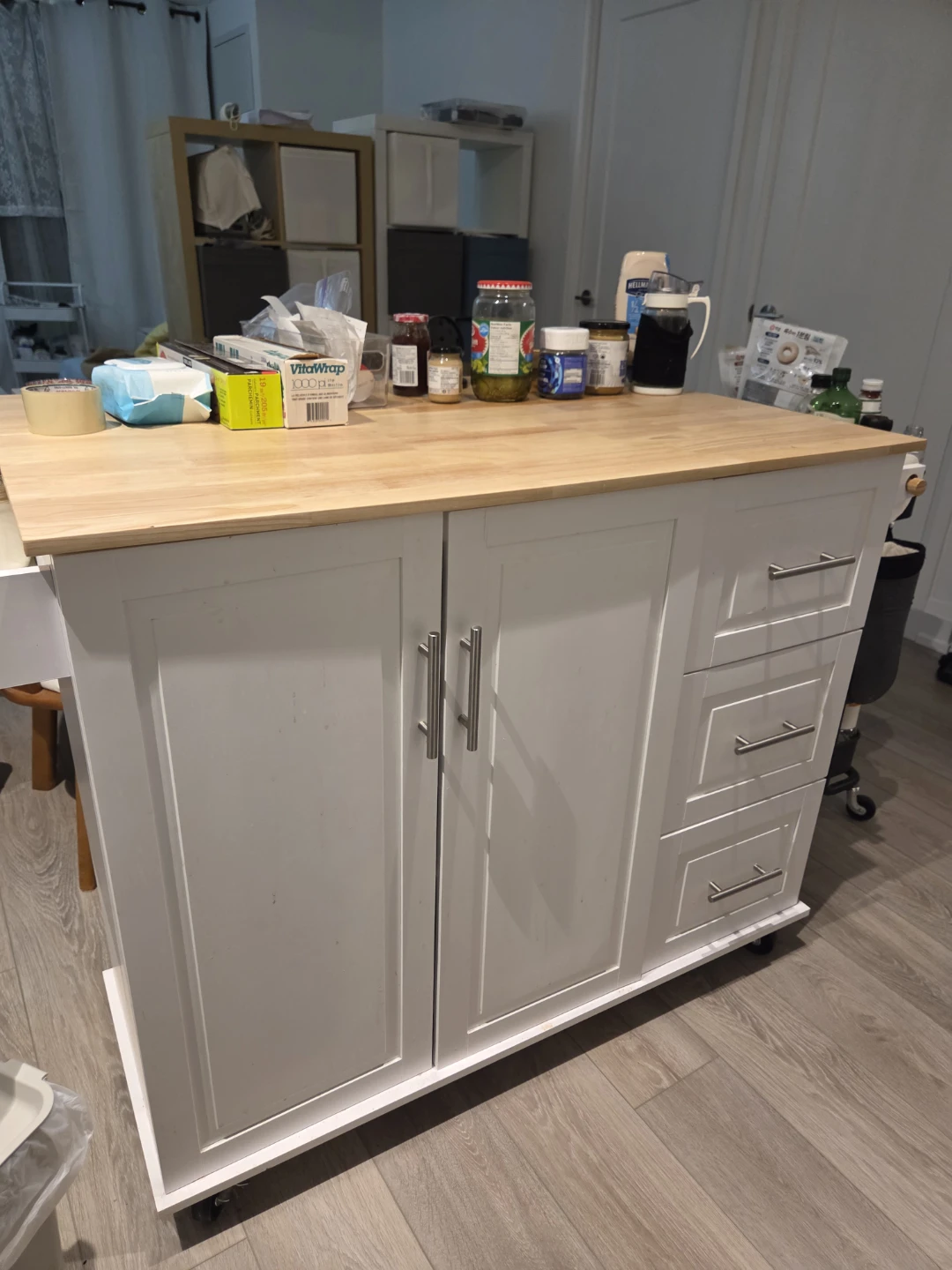 White Kitchen Island Cart with Butcher Block Top - photo 2